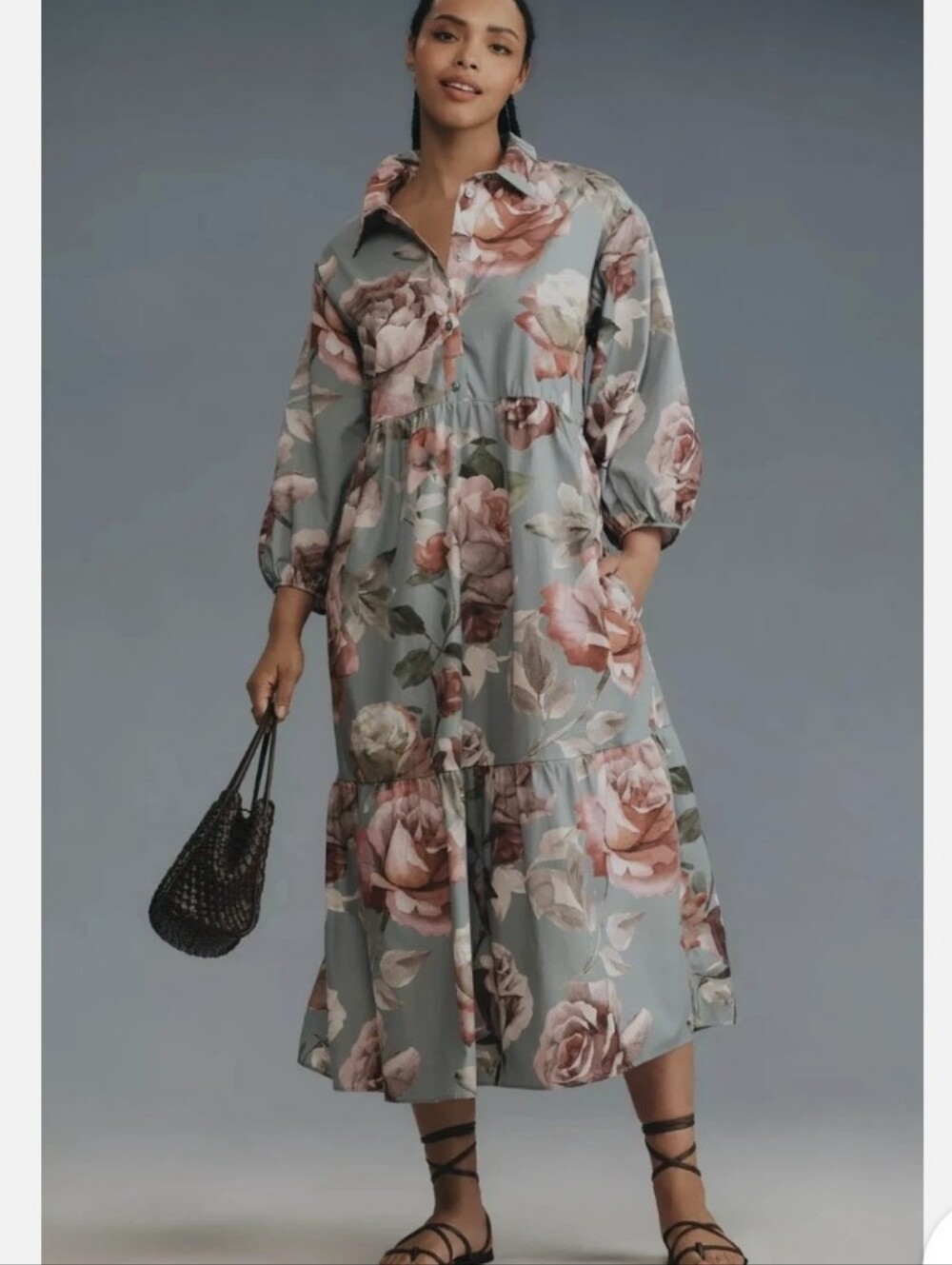 Anthropologie Maeve X Loverly Grey Bettina Floral Tiered Shirt Dress XL NWOT